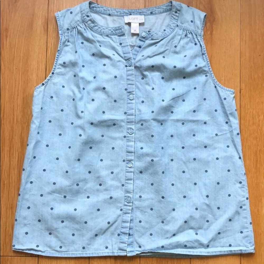 🌻 Loft Polka Dot Chambray Button Down Tank